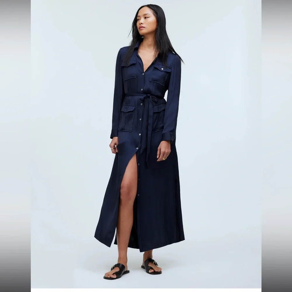 Madewell Button-Front Utility Shirtdress in Satin